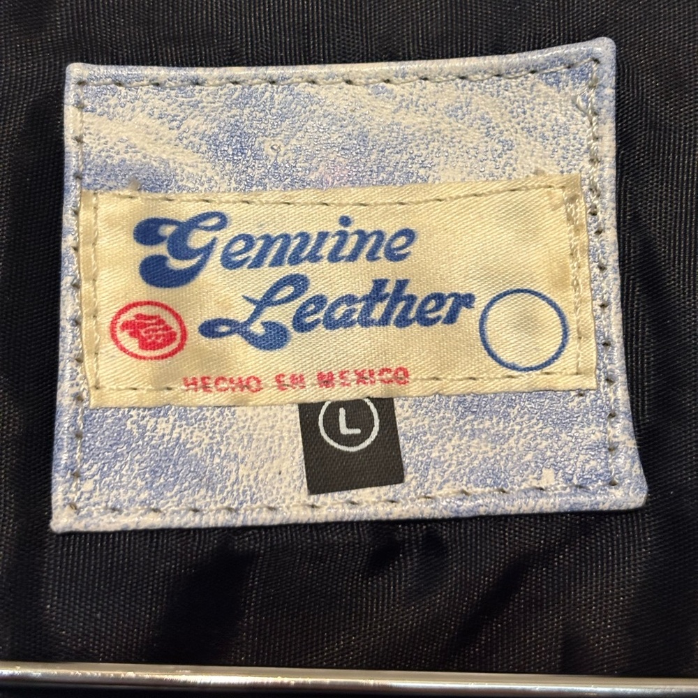 GENUINE LEATHER Vintage 80’s Acid Wash Denim Blue Moto Bomber Jacket Mexico Made - Picture 5 of 12